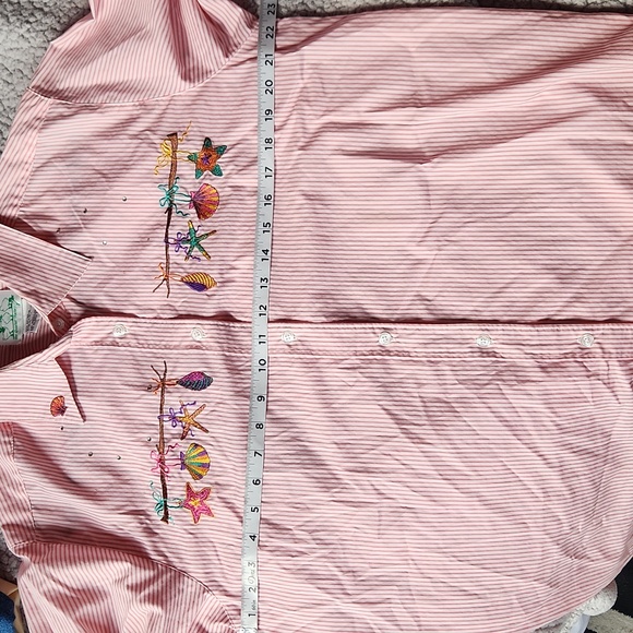 Quacker Factory, Womens Summer Artsy, Pink Striped Embroidered Beach Shells Sz M - Picture 7 of 7